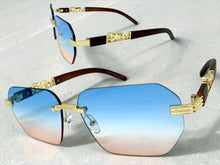 Classy Elegant Luxury Hip Hop Rapper Style SUNGLASSES Gold & Faux Wooden Frame - Multicolor Lens 27804