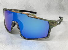 Military Tactical Hunting Fishing Wrap Around Safety SUNGLASSES Large Camouflage Frame - Blue Lens CAMO3