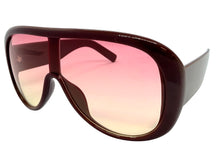 Oversized Modern Retro Shield Style SUNGLASSES Thick Red Frame - Pink Lens 2466