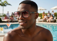 Classic Vintage Retro Luxury Hip Hop Style SUNGLASSES Square Gray Frame - Pink Lens E2036