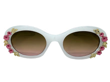 Classic Elegant Vintage Retro Style SUNGLASSES Thick Off White Oval Floral Frame 17008