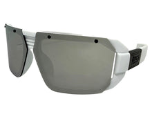 Classic Hardcore Biker Gangster Wrap Around LOCS SUNGLASSES Large White Frame - Chrome Lens 91202