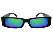 Classic Hardcore Biker Gangster Style LOCS SUNGLASSES Large Thick Black Frame - Green & Blue Lens 91320