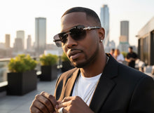 Classy Elegant Luxury Hip Hop Rapper Style SUNGLASSES Silver & Faux Wooden Frame - Gray Lens E2176