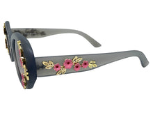 Classic Elegant Vintage Retro Style SUNGLASSES Thick Matte Gray Oval Floral Frame 17008