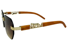 Classy Elegant Luxury Hip Hop Rapper Style SUNGLASSES Gold & Faux Wooden Frame - Honey Lens 27804
