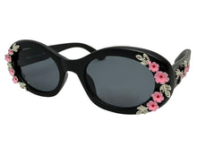 Classic Elegant Vintage Retro Style SUNGLASSES Thick Matte Black Oval Floral Frame 17008