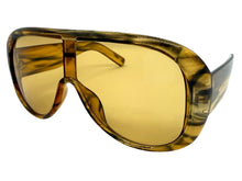 Oversized Modern Retro Shield Style SUNGLASSES Thick Brown Frame - Light Tint Lens 2466