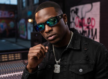 Classic Hardcore Biker Gangster Style LOCS SUNGLASSES Large Thick Black Frame - Green & Blue Lens 91320