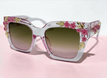 Classic Elegant Vintage Retro Style SUNGLASSES Large Thick Square Pink Floral Frame 17004