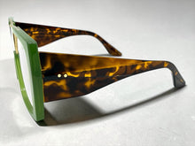 Oversized Classic Vintage Retro Shield Style Clear Lens EYEGLASSES Large Green Frame 3130