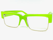 Classy Contemporary Modern Retro Clear Lens EYEGLASSES Neon Green & Gold Frame 8259