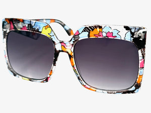Oversized Exaggerated Vintage Retro Style SUNGLASSES X-Large Square Floral Frame 49308