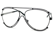 Oversized Vintage Retro Aviator Style Clear Lens EYEGLASSES Large Black Frame 3874