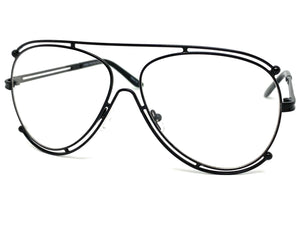 Oversized Vintage Retro Aviator Style Clear Lens EYEGLASSES Large Black Frame 3874