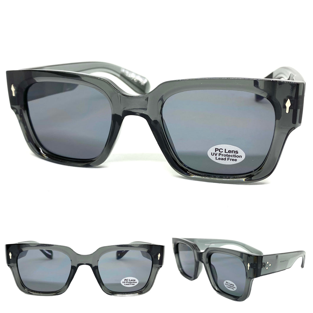 Classic Vintage Retro Style SUNGLASSES Thick Square Gray Frame 5434