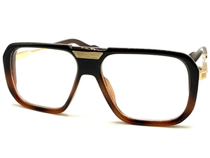 Classic Vintage Retro Hip Hop Rapper Style Clear Lens EYEGLASSES Brown & Gold Frame 76006