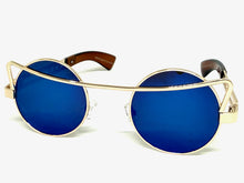 Classic Vintage Retro Steampunk Style SUNGLASSES Round Gold Frame - Blue Lens A137
