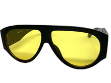Oversized Classic Vintage Retro Style SUNGLASSES Large Super Thick Black Frame Yellow Lens 15013