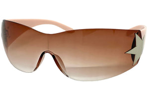 Classy Elegant Contemorary Modern Shield Wrap Style SUNGLASSES Pink Frame 80473