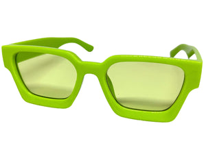 Classic Vintage Retro Style SUNGLASSES Thick Neon Green Frame - Light Green Lens 1402