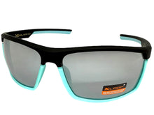 Sporty Wrap Around Cycling Fishing Biker SUNGLASSES Sleek Black & Aqua Frame - Mirror Lens 2723