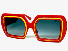 Oversized Exaggerated Vintage Retro Style SUNGLASSES Large Square Red Frame 1351