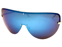 Oversized Exaggerated Modern Retro Shield Style SUNGLASSES X-Large Silver Frame - Blue Lens 4603