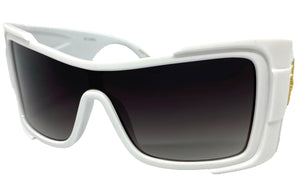 Oversized Classic Retro Wrap Shield Style SUNGLASSES Huge Super Thick White Frame 80639