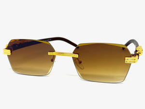 Classy Elegant Sophisticated Luxury Style SUNGLASSES Gold & Wooden Frame E0958