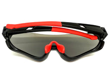 Sporty Retro Wrap Around Shield Style SUNGLASSES Black Frame Blue Lens E2028