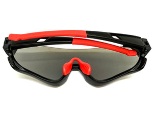 Sporty Retro Wrap Around Shield Style SUNGLASSES Black Frame Blue Lens E2028