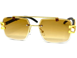 Men's Classy Elegant Luxury Retro Hip Hop Style SUNGLASSES Gold & Faux Wood Frame 5256