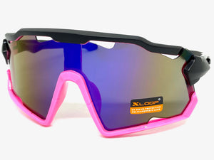 Oversized Retro Sporty Wrap Around Style SUNGLASSES Large Black & Pink Frame 3693