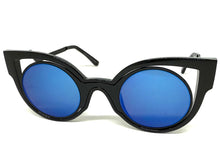 Classic Vintage Retro Cat Eye Style SUNGLASSES Funky Black Frame - Blue Lens 1737