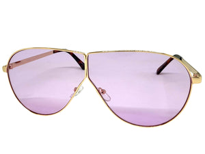 Oversized Modern Retro Shield Style SUNGLASSES Large Rose Gold Frame - Purple Lens 4617