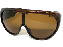 Oversized Exaggerated Modern Rerto Shield Style SUNGLASSES Large Brown Frame 68246