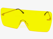 Oversized Exaggerated Modern Retro Shield Style SUNGLASSES Large Flat Yellow Lens 10549