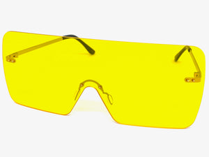 Oversized Exaggerated Modern Retro Shield Style SUNGLASSES Large Flat Yellow Lens 10549