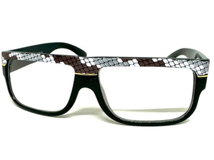 Classic Vintage Retro Hip Hop Rapper Style Clear Lens EYEGLASSES Thick Black Snakeskin Frame 1221