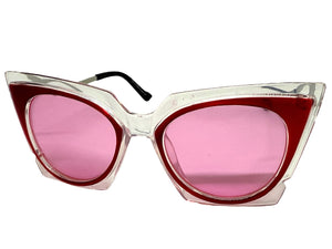 Classic Vintage Retro Cat Eye Style SUNGLASSES Funky Clear & Red Frame 1720
