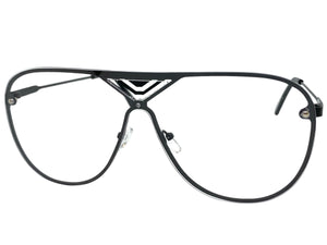Oversized Modern Retro Shield Style Clear Lens SUNGLASSES Large Black Frame 4294