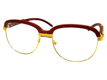 Classic Retro Luxury Designer Hip Hop Style Clear Lens EYEGLASSES Square Gold & Faux Wooden Frame E0425
