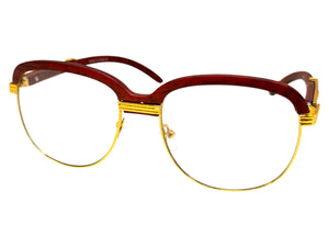 Classic Retro Luxury Designer Hip Hop Style Clear Lens EYEGLASSES Square Gold & Faux Wooden Frame E0425