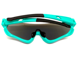 Sporty Retro Wrap Around Shield Style SUNGLASSES Turquoise Frame Blue Lens E2028
