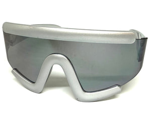 Oversized Exaggerated Modern Rerto Shield Style SUNGLASSES Large Silver Frame 63290