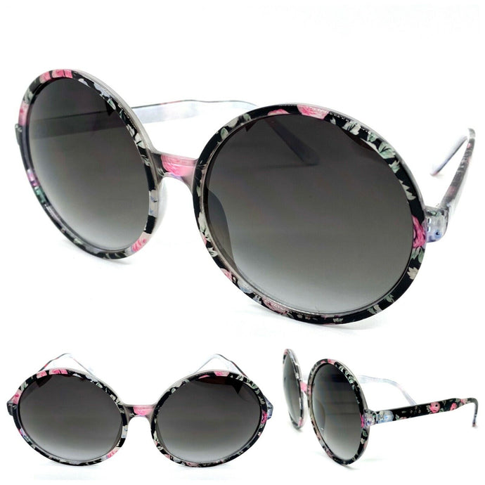 Oversized Exaggerated Vintage Retro Style SUNGLASSES X-Large Round Floral Frame 6629