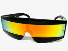 Space Futuristic Robotic Cyclops Shield Costume Party SUNGLASSES Black Frame - Gold Lens K019