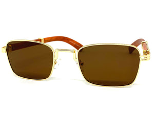 Classy Elegant Sophisticated Luxury Style SUNGLASSES Gold & Wooden Frame 27677