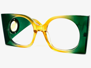 Oversized Vintage Retro Style Huge Thick Green & Orange Lensless Eye Glasses- Frame Only NO Lens 2158